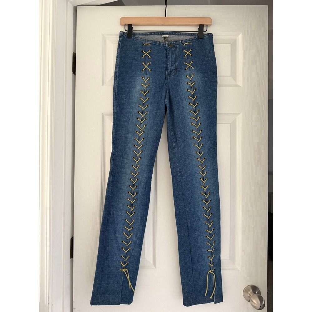 VTG Y2K Mudd Lace Up Low Rise Bareback Hip Hugger No Waist Flare Jeans Bratz